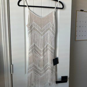 White Sequin Fringe Sleeveless Mini Dress